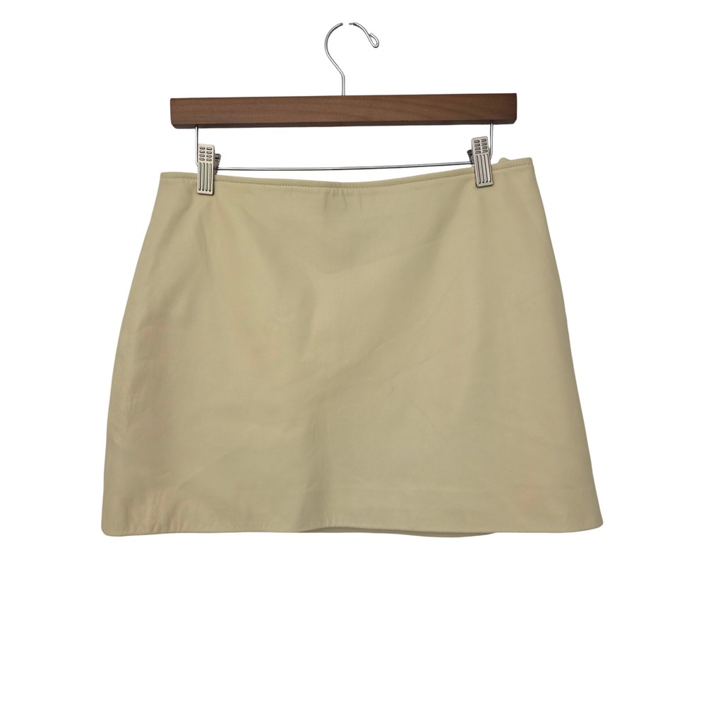 LAMARQUE Leather Mini Skirt Lambskin Women M Glenn Butter NWT $345‎
